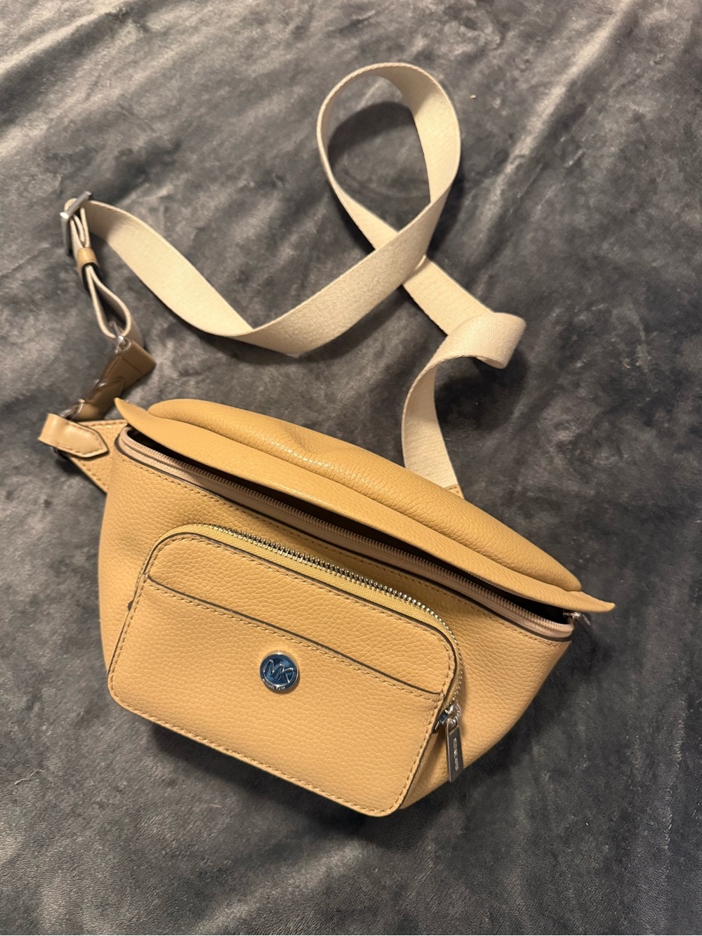 Michael Kors Tan Leather Belt Bag with Front Zip Pocket